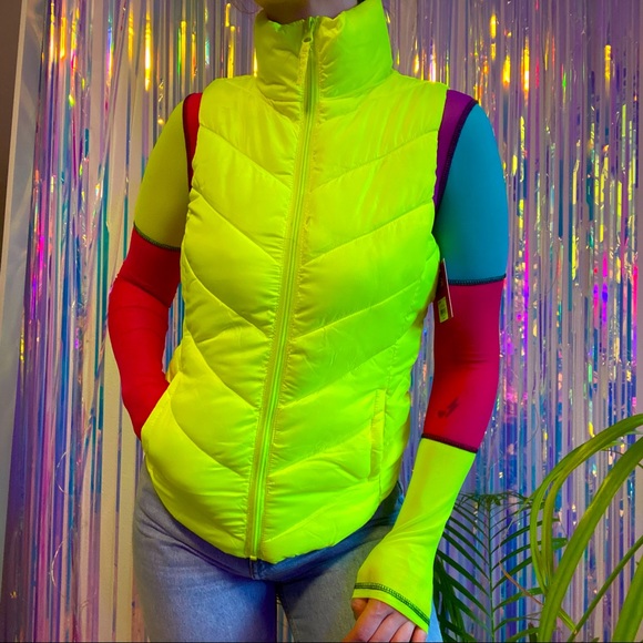 Fluorescent Neon Yellow Puffy Vest 
